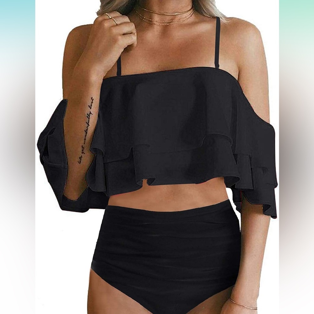 Off Shoulder Ruffle High Rised Bikini w/ extra bottoms